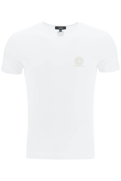 Versace Basic T-shirt With Logo In Bianco