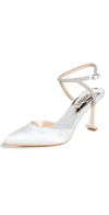 Badgley Mischka Autumn Silk Strass Ankle-strap Pumps In Soft White