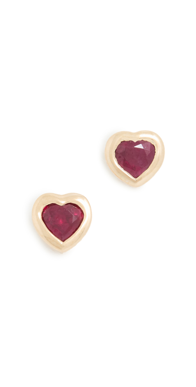 Ef Collection 14k Yellow Gold Ruby Heart Studs In 金色