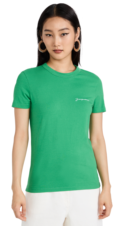 Jacquemus Embroidered-logo Short-sleeve T-shirt In Verde