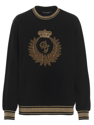 Dolce & Gabbana Heraldic Logo Embroidery Sweatshirt In Black