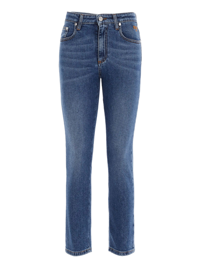 Msgm Strass Logo Jeans In Blue