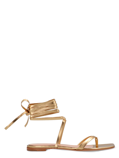 Gianvito Rossi 10mm Ribbon Gladiator Metallic Sandals In Gold