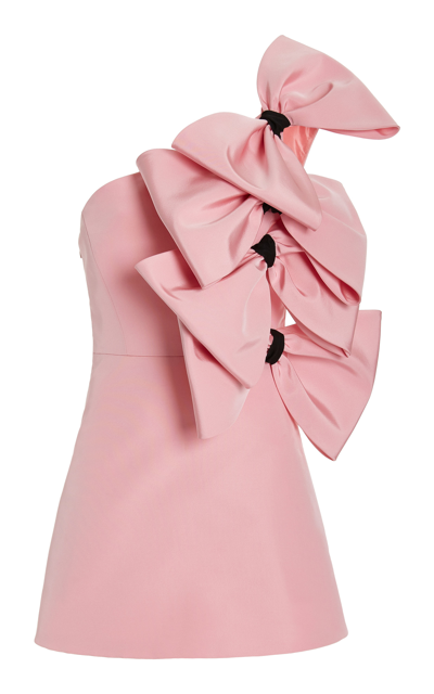 Carolina Herrera Bow-embellished Silk-faille Mini Dress In Pink