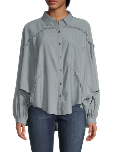 Fate Women's Frayed Seam Doleman Sleeve Shirt In Gray