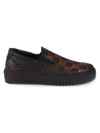 Valentino By Mario Valentino Women's Regina Monogram Sawtooth Leather Slip-on Sneakers In Black Copper
