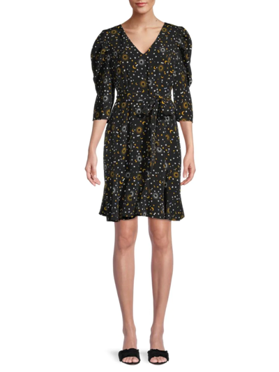 Karl Lagerfeld Women's Belted Puff-sleeve Dress In Black