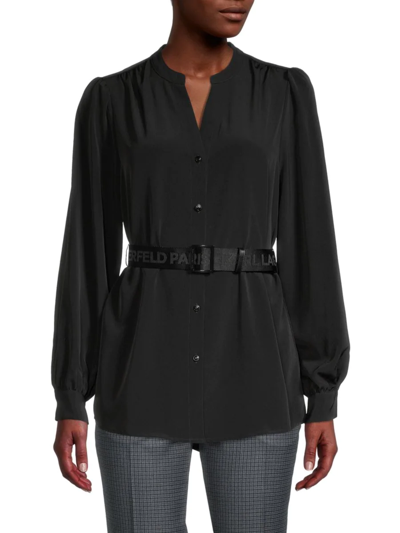 Karl Lagerfeld Women's Belted Puff-sleeve Blouse In Black