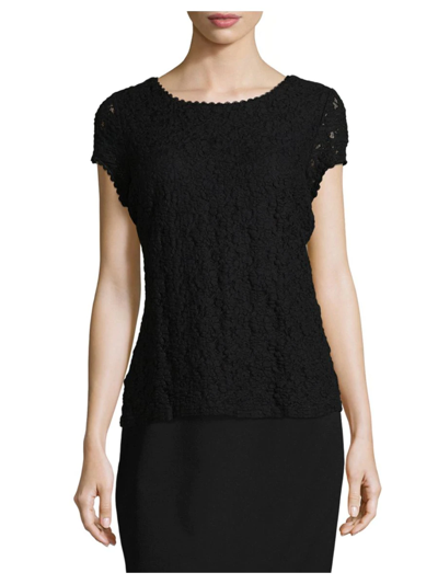 Karl Lagerfeld Women's Lace Cap Sleeve Tee In Black