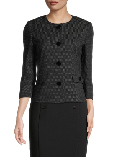 Karl Lagerfeld Women's Dot-pattern Collarless Tweed Jacket In Black