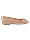SERGIO ROSSI WOMEN'S BELT-BUCKLE PATENT LEATHER FLATS