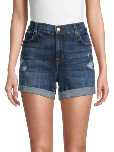 7 For All Mankind Babies' Women's Mid-rise Denim Shorts In Blue