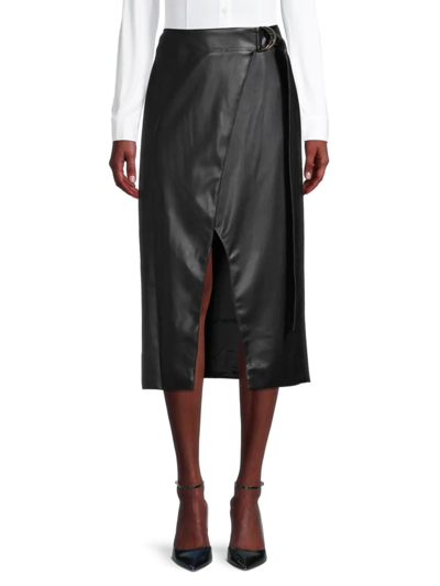 Amur Women's Ansley Faux Leather High-low Wrap Skirt In Black