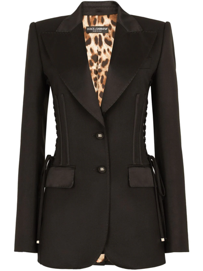 Dolce & Gabbana Lace-up Detail Single-breasted Blazer In Schwarz