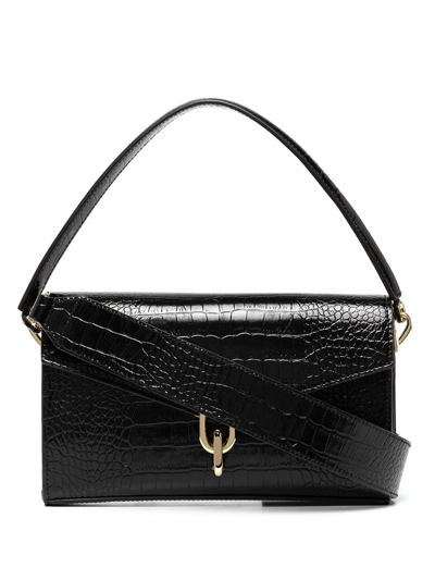 Anine Bing Colette Crocodile-effect Shoulder Bag In Schwarz