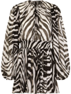 Dolce & Gabbana Zebra Printed Silk Chiffon Mini Dress In Schwarz
