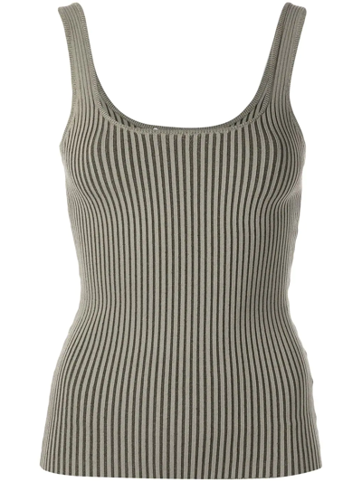 Anine Bing Josie Two-tone Ribbed Stretch-jersey Tank Top In Green