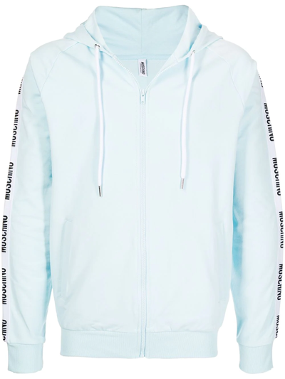 Moschino Logo Zipped Drawstring Hoodie In Light Blue