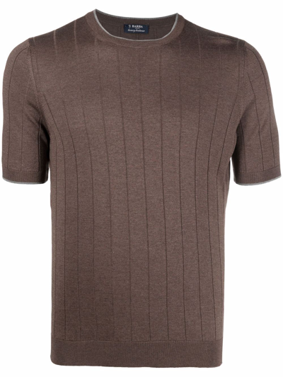 Barba Ribbed-knit Cotton T-shirt In Braun