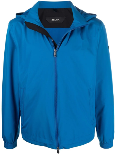 Z Zegna Zipped-up Hooded Jacket In Blau