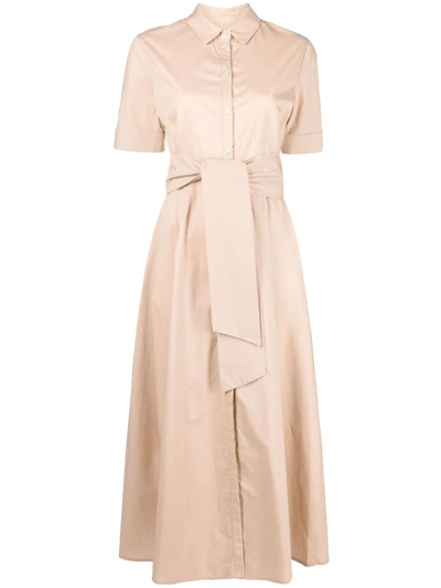 Woolrich Belted Cotton Midi Shirtdress In Nude