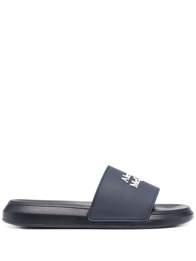 Alexander Mcqueen Logo-embellished Rubber Slides In Blue