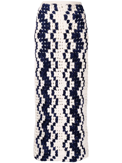 Jil Sander Zigzag Crochet Midi Skirt In White