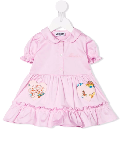 Moschino Babies' Embroidered-logo Heart Patch Dress In Rosa