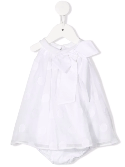 La Stupenderia Babies' Polka-dot Bow-detail Dress In White
