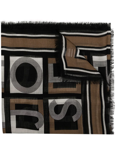 Joseph Agatha Alphabet Graphic-print Wool And Silk-blend Scarf In Almond/black/ivory