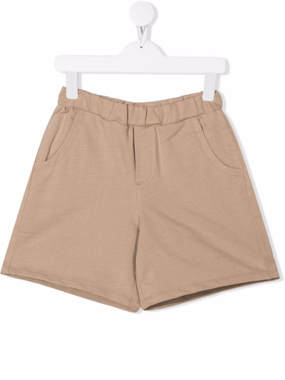 Douuod Kids' Logo-print Cotton Track Shorts In Neutrals