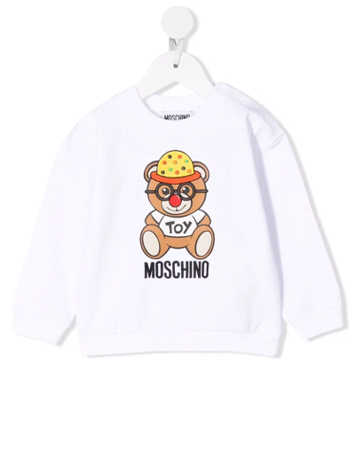 Moschino Babies' Teddy Bear Clown-embroidered Sweatshirt In White