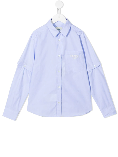 Fendi Kids' Logo-embroidered Shirt In Blue
