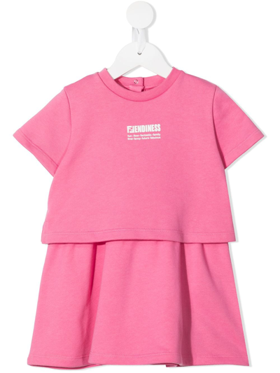 Fendi Babies' Logo印花连体短裤 In Pink
