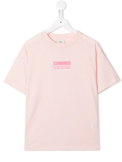 Fendi Kids' Logo Crew-neck T-shirt In Pink