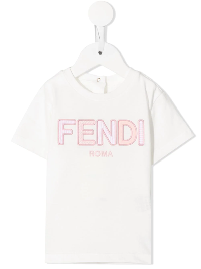 Fendi Babies' Embroidered-logo T-shirt In White