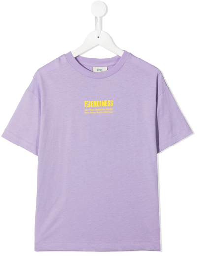 Fendi Kids' Logo Crew-neck T-shirt In Purple