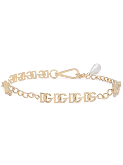 Dolce & Gabbana Dg-logo Chain-link Belt In Gold