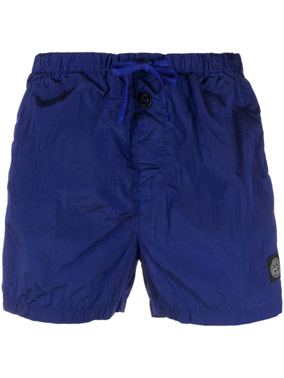 Stone Island Compass-patch Drawstring Swim Shorts In Blue