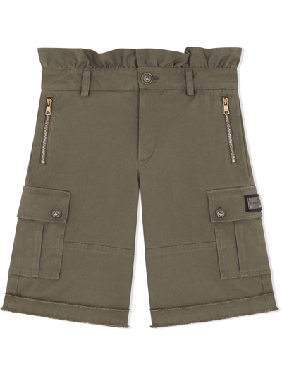 Dolce & Gabbana Kids' Paperbag-waist Cargo Trousers In Green