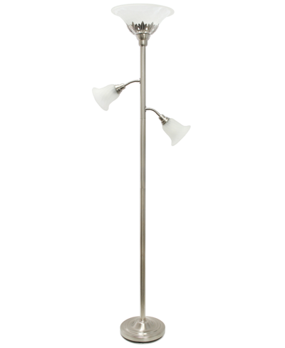 Lalia Home Torchiere Floor Lamp With 2 Reading Lights And Scalloped Glass Shades In Brass