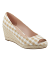 Bandolino Women's Nuri Peep-toe Espadrille Wedge Sandals Women's Shoes In Mustard/ White Gingham