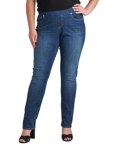 Jag Plus Size Peri Mid Rise Straight Leg Pull-on Jeans In Anchor Blue