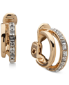 Anne Klein Gold-tone Small Square Crystal Double-row Clip-on Hoop Earrings, 0.68" In Crystal