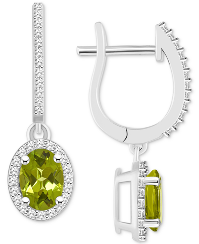 Macy's Rhodolite Garnet (1-7/8 Ct. T.w.) & Diamond (1/3 Ct. T.w.) Leverback Drop Earrings In Sterling Silve In Peridot