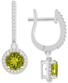 Macy's Rhodolite Garnet (1-7/8 Ct. T.w.) & Diamond (1/3 Ct. T.w.) Leverback Drop Earrings In Sterling Silve In Peridot