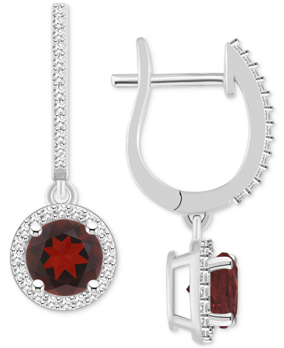 Macy's Rhodolite Garnet (2-1/5 Ct. T.w.) & Diamond (1/3 Ct. T.w.) Leverback Drop Earrings In Sterling Silve