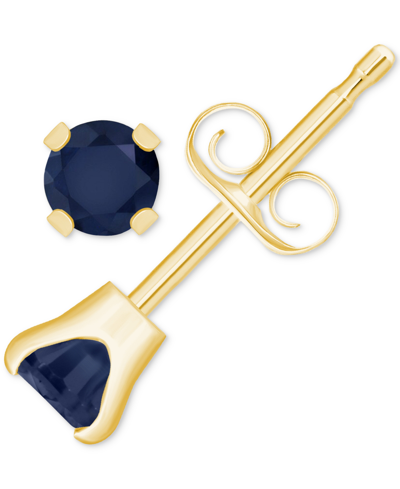 Macy's Aquamarine (1/5 Ct. T.w.) Solitaire Stud Earrings In 14k Gold (also In Sapphire, Emerald & Ruby) In Sapphire,yellow Gold