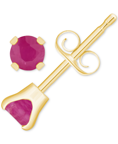 Macy's Aquamarine (1/5 Ct. T.w.) Solitaire Stud Earrings In 14k Gold (also In Sapphire, Emerald & Ruby) In Ruby,yellow Gold