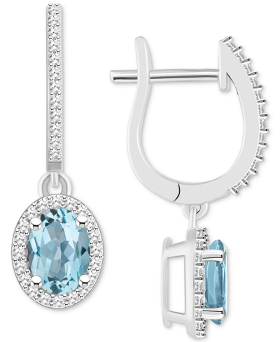 Macy's Aquamarine (1-3/8 Ct. T.w.) & Diamond (1/3 Ct. T.w.) Leverback Drop Earrings In Sterling Silver